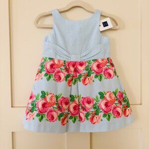 NWT Janie and Jack All Abloom Floral Blue Bow Dress 18-24 Months